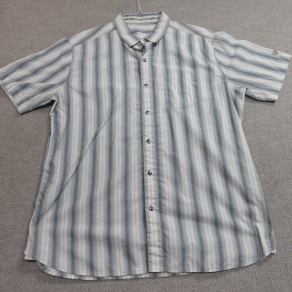 Kuhl Shirt Large Beige Striped Sleeve Cotton Blend Bohemian - Picture 1 of 11